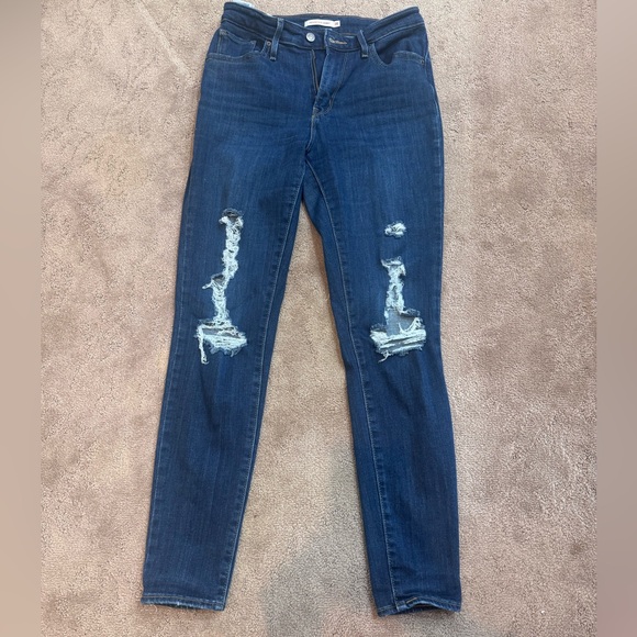 Levi's Women's Dark Blue Distressed Skinny Jeans - Picture 1 of 5